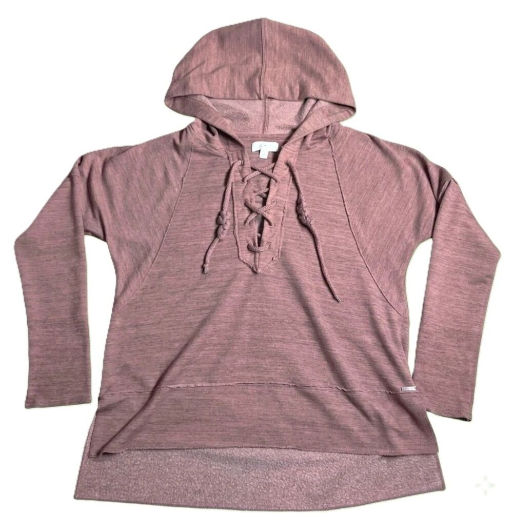 Lucky Brand Women’s Hooded Lace-Up Tunic Sweatshirt Small Pink Heather